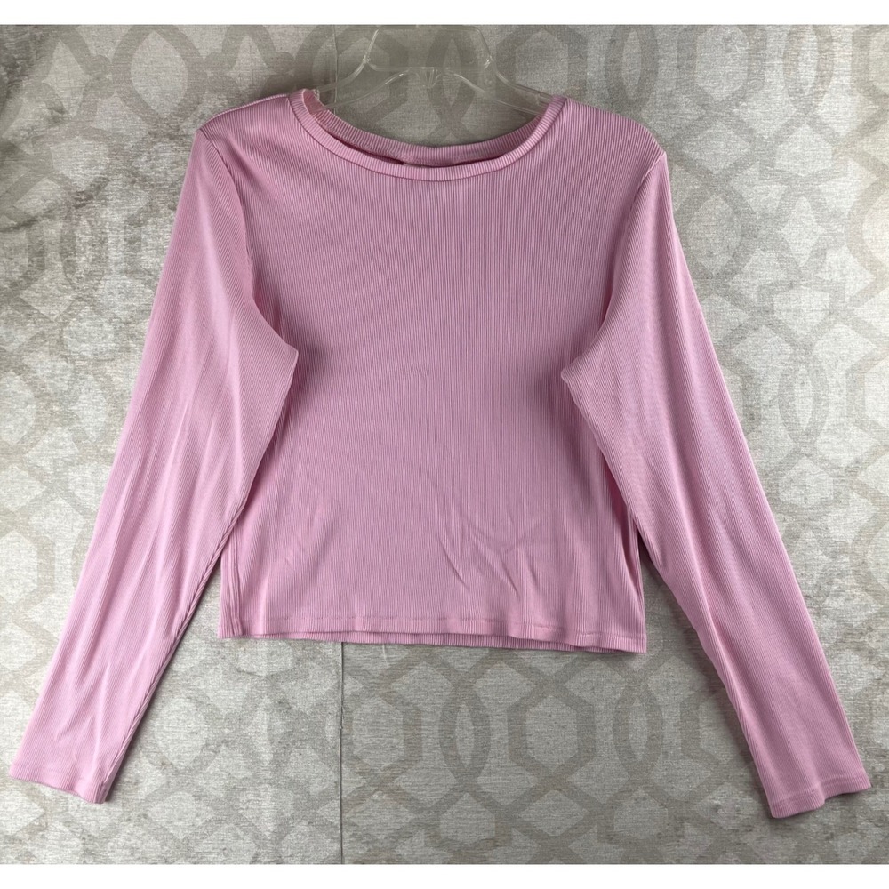 Universal Thread Ribbed Top Women XL Pink Long Sleeve Crew Neck Cotton Blend XL